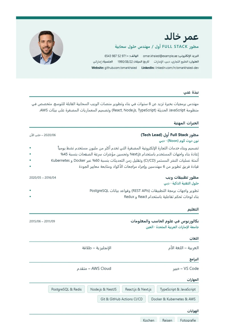 نموذج سيرة ذاتية Nordic Clean، تصميم وفق معايير DIN 5008