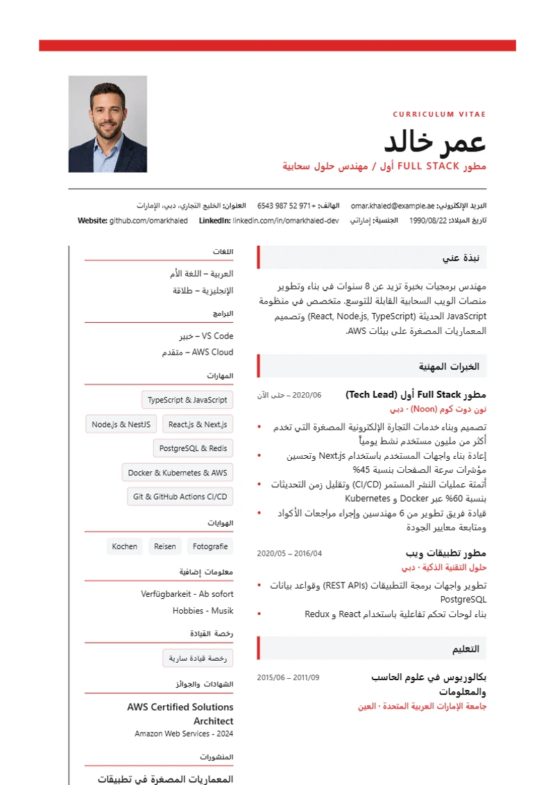 نموذج سيرة ذاتية Swiss Grid، تصميم وفق معايير DIN 5008