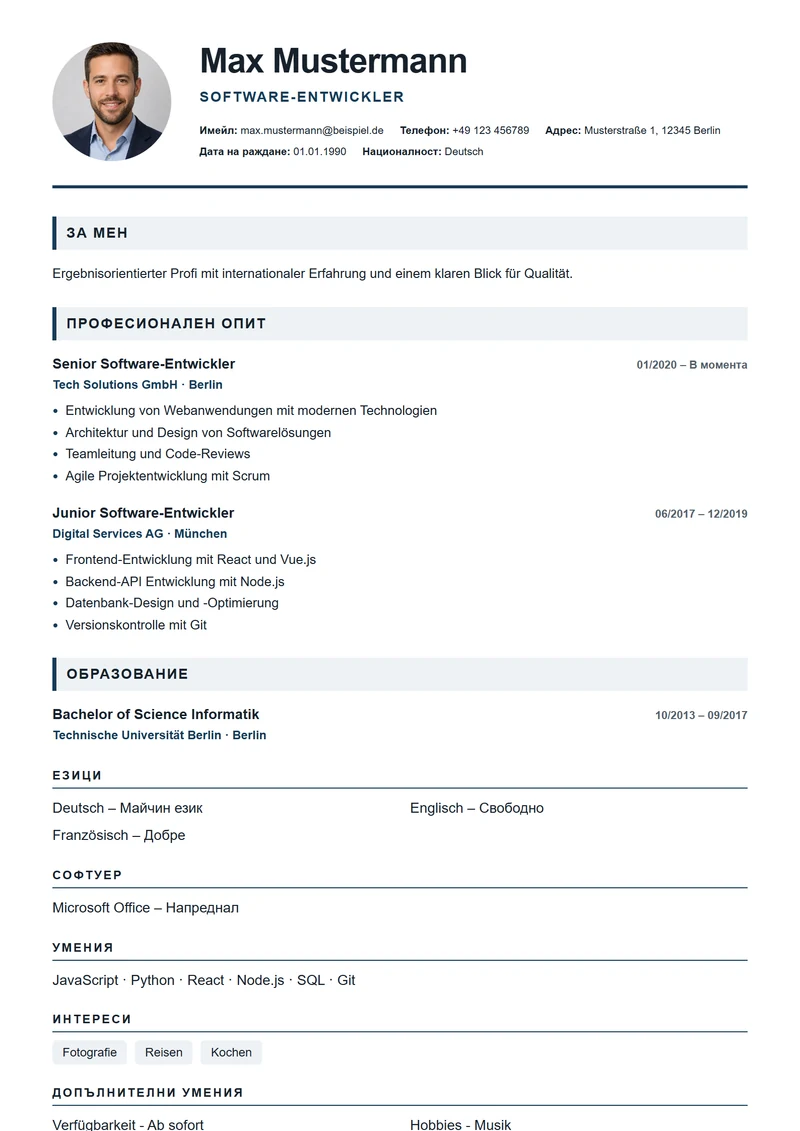 Шаблон за автобиография London Professional – образец