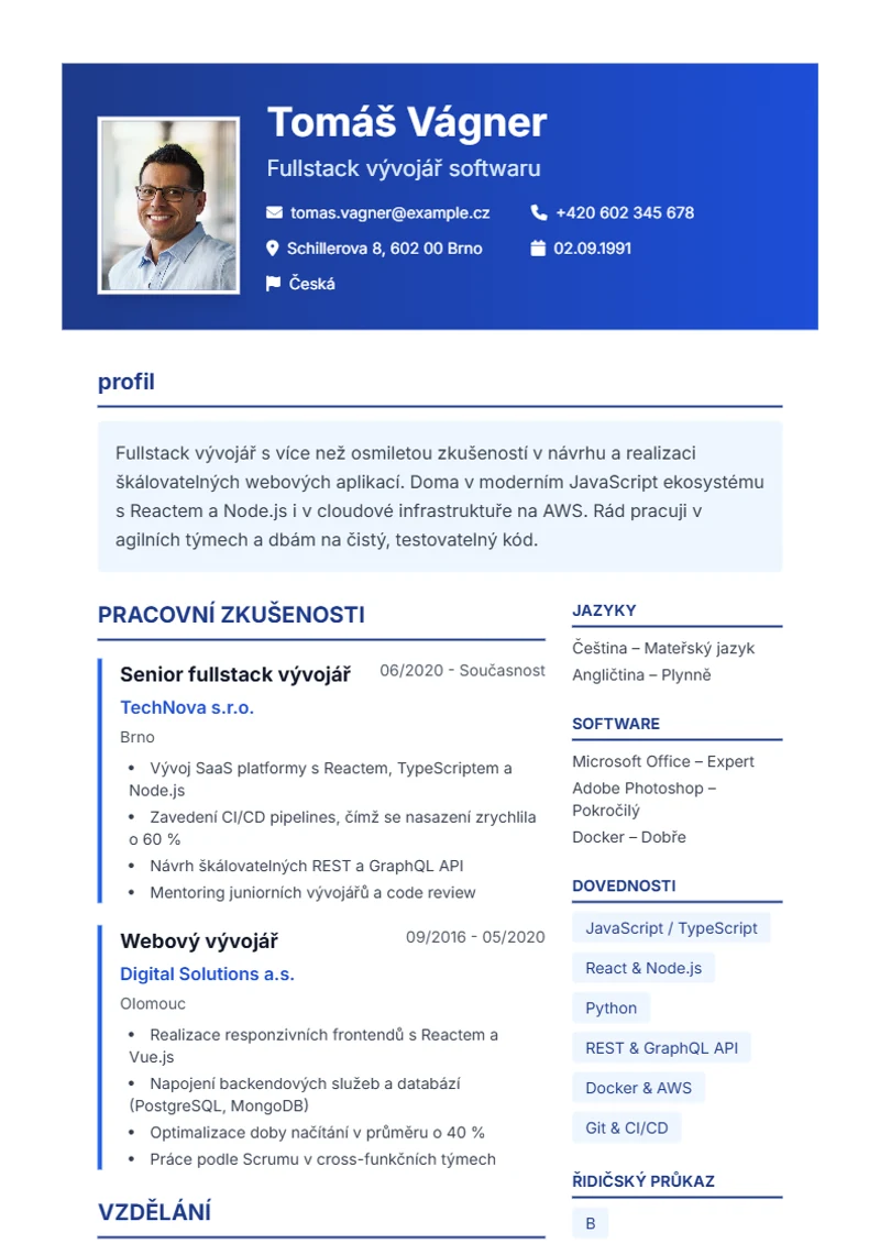 Šablona životopisu Corporate – ukázka