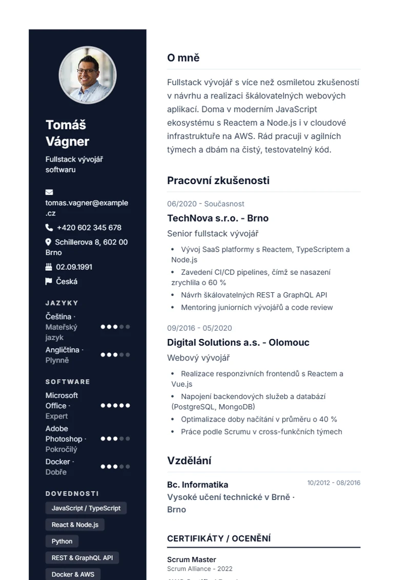 Šablona životopisu Modern – ukázka