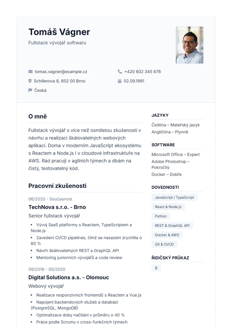 Šablona životopisu Professional – ukázka