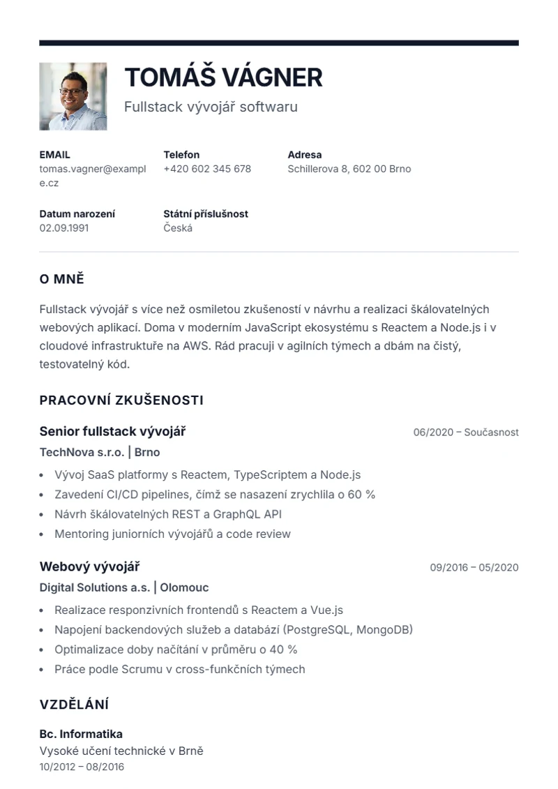 Šablona životopisu Executive – ukázka
