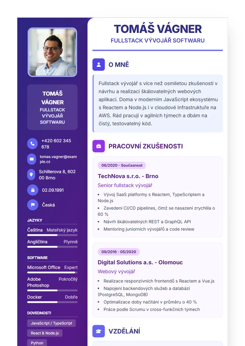 Šablona životopisu Journey – ukázka