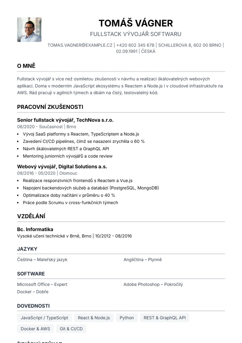Šablona životopisu Simple – ukázka