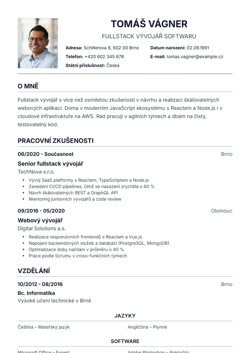 Šablona životopisu Traditional – ukázka