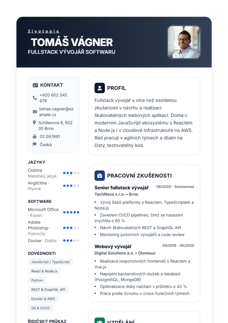 Šablona životopisu Trust – ukázka
