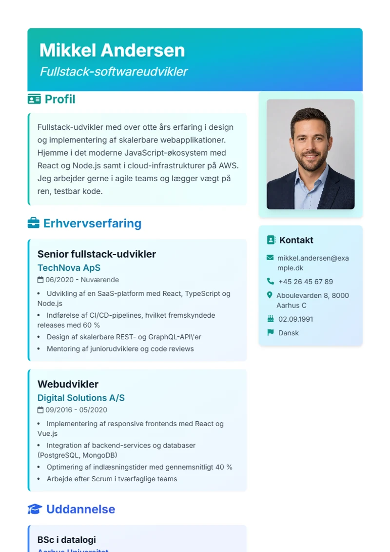 CV-skabelon Artistic – eksempel efter DIN 5008