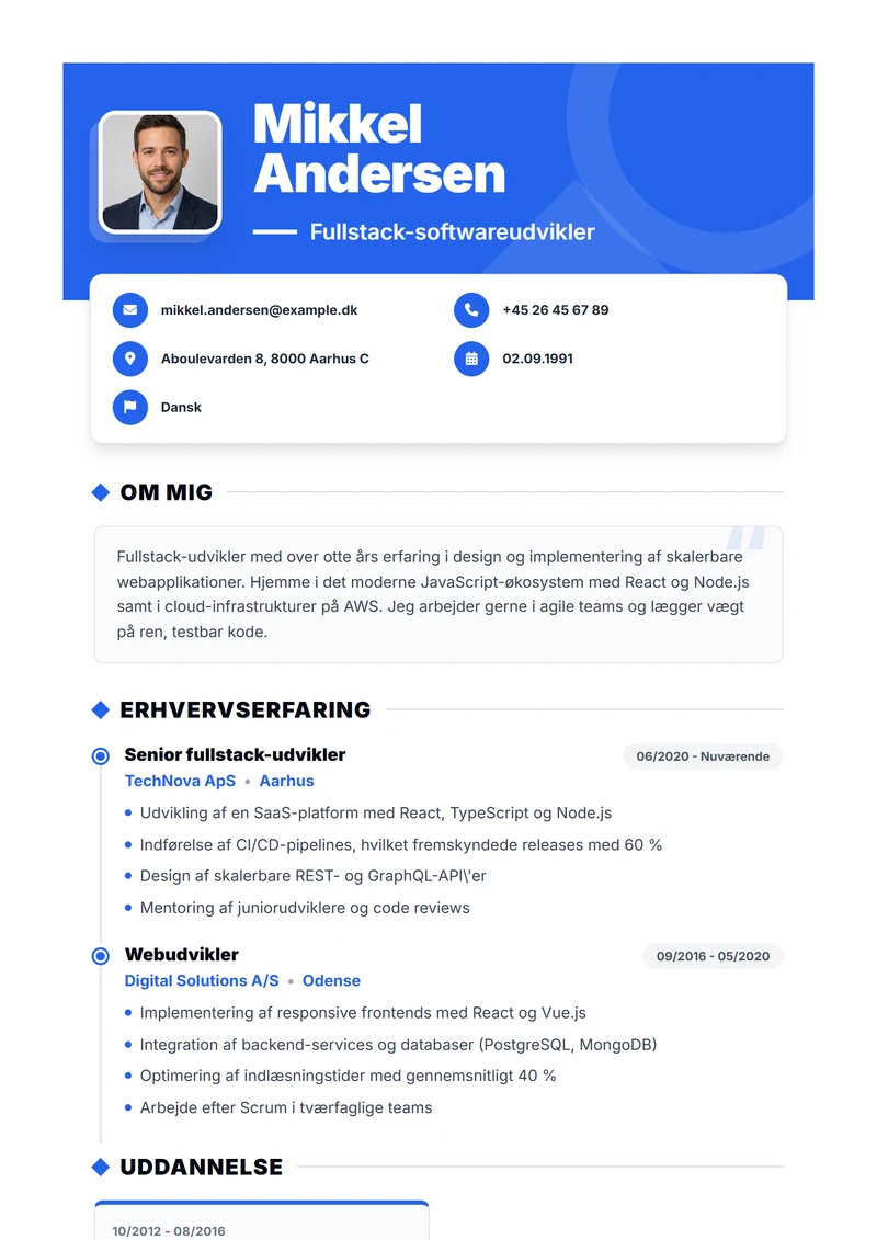 CV-skabelon Bold – eksempel efter DIN 5008