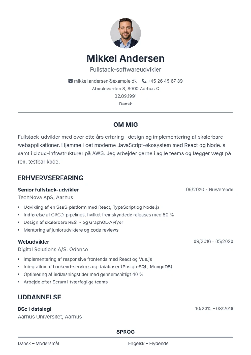 CV-skabelon Classic – eksempel efter DIN 5008
