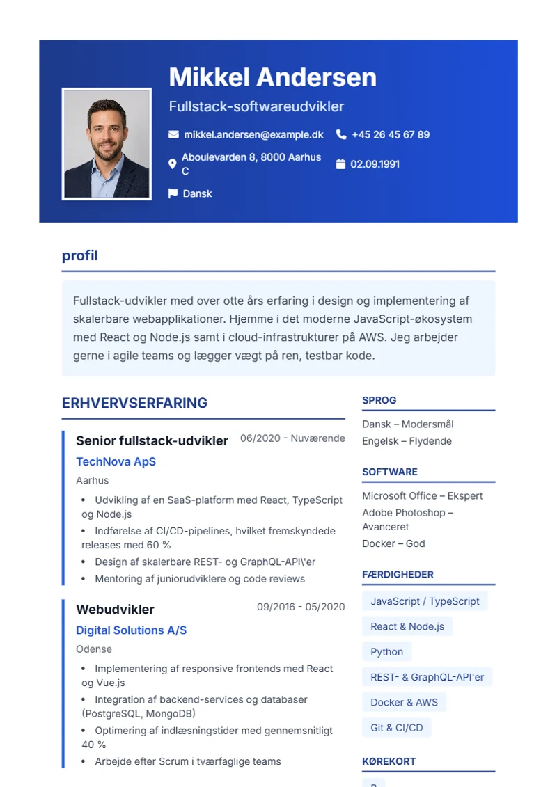 CV-skabelon Corporate – eksempel efter DIN 5008