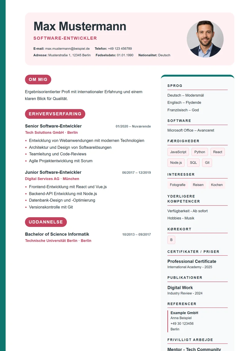 CV-skabelon Creative Blocks – eksempel efter DIN 5008