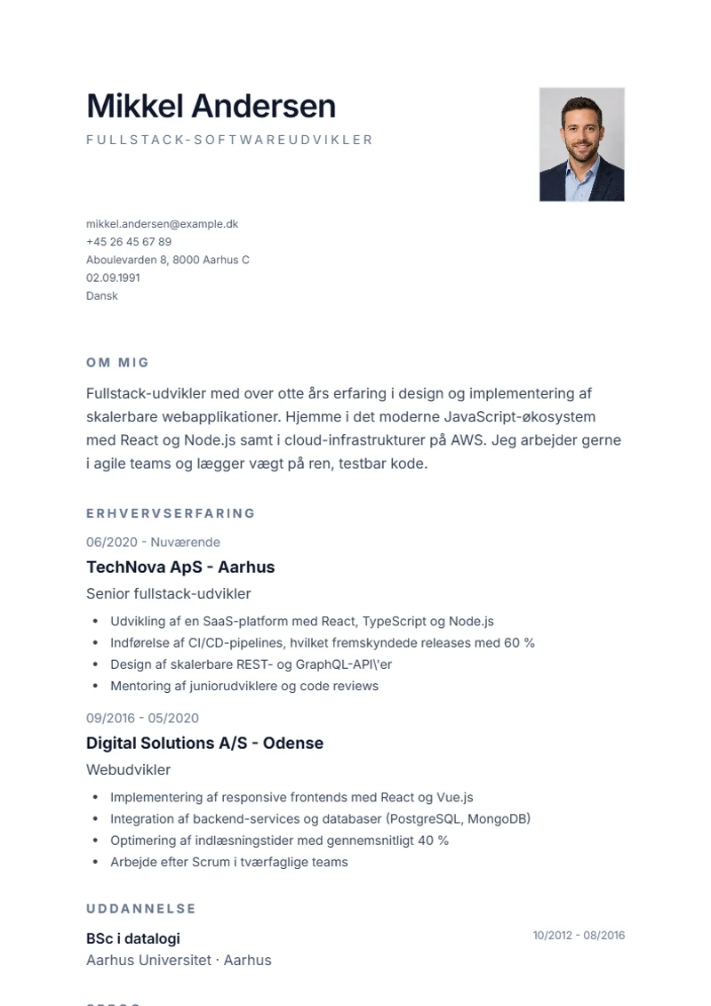 CV-skabelon Minimal – eksempel efter DIN 5008
