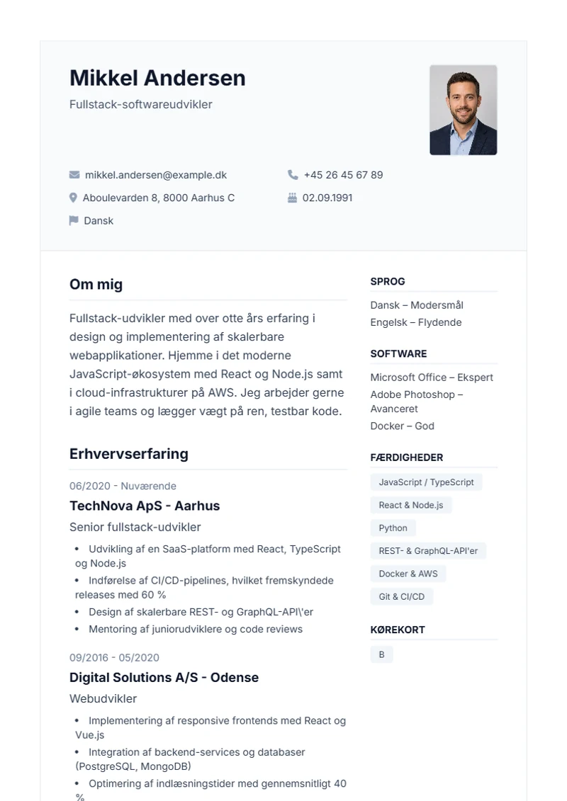 CV-skabelon Professional – eksempel efter DIN 5008