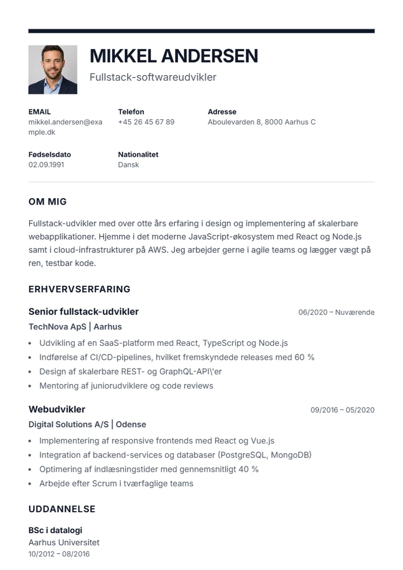 CV-skabelon Executive – eksempel efter DIN 5008