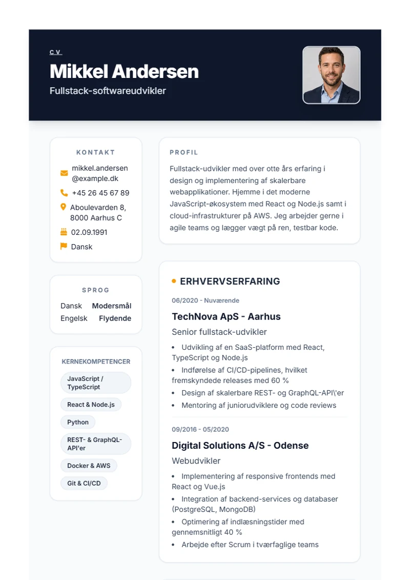 CV-skabelon Formal – eksempel efter DIN 5008