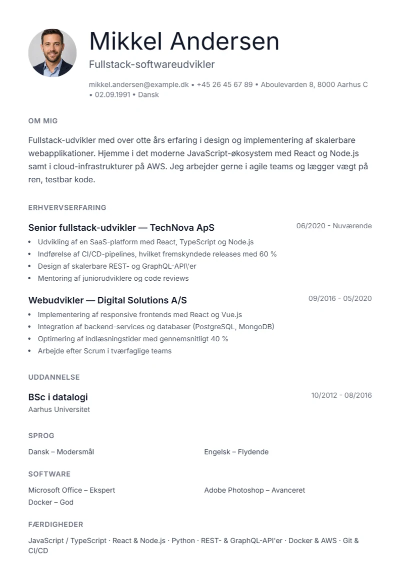 CV-skabelon Minimal – eksempel efter DIN 5008