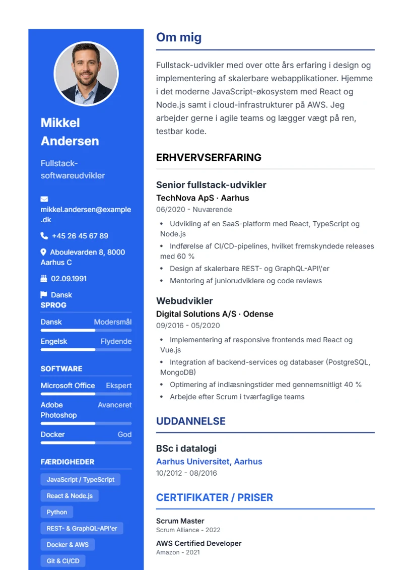CV-skabelon Modern – eksempel efter DIN 5008