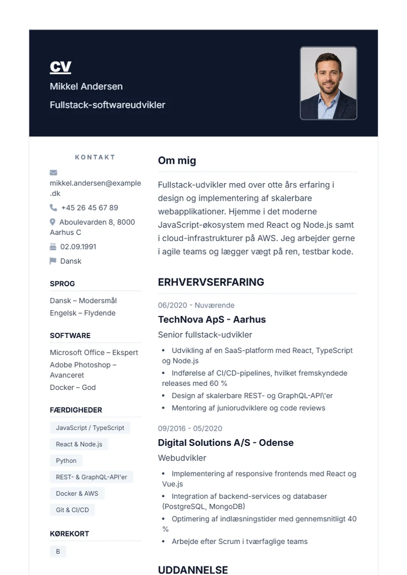 CV-skabelon Nova – eksempel efter DIN 5008