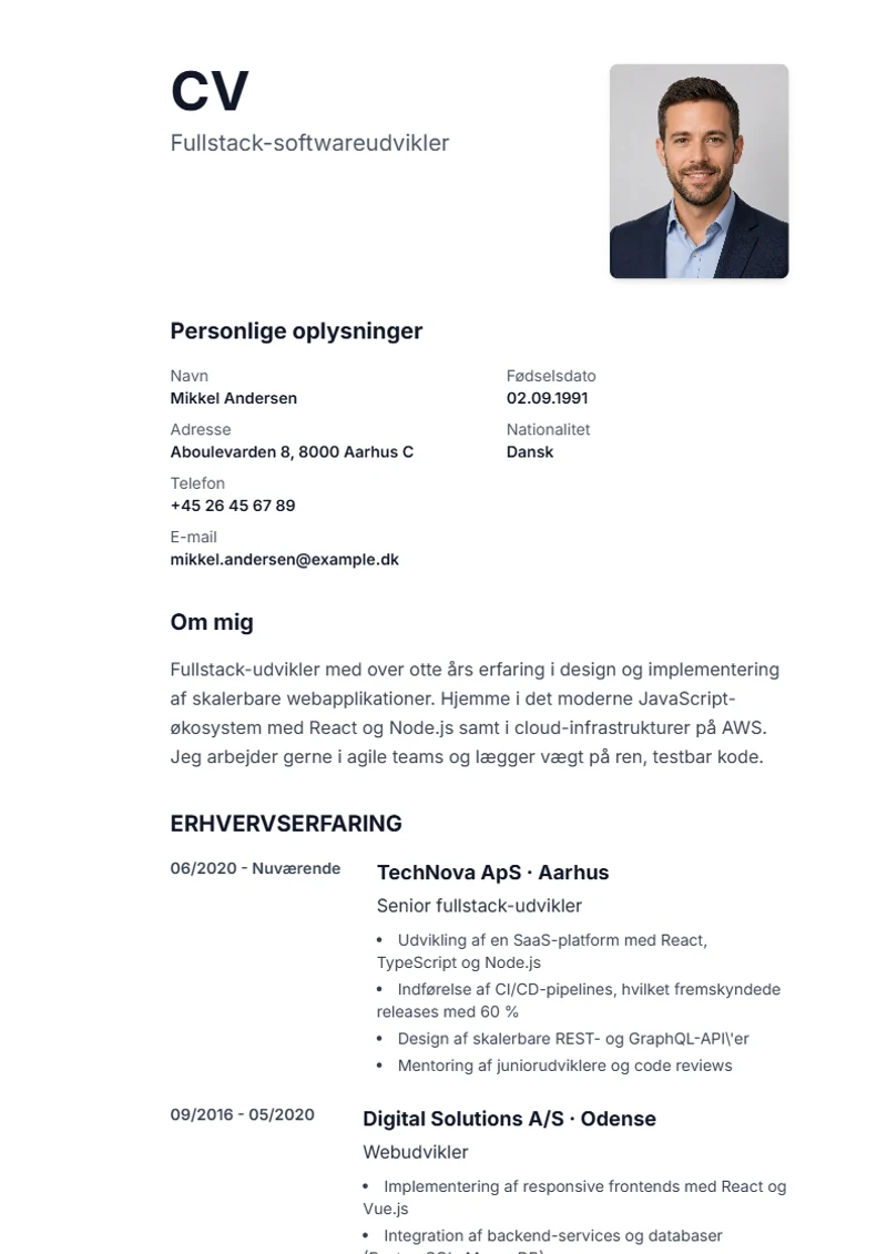 CV-skabelon Sidebar – eksempel efter DIN 5008