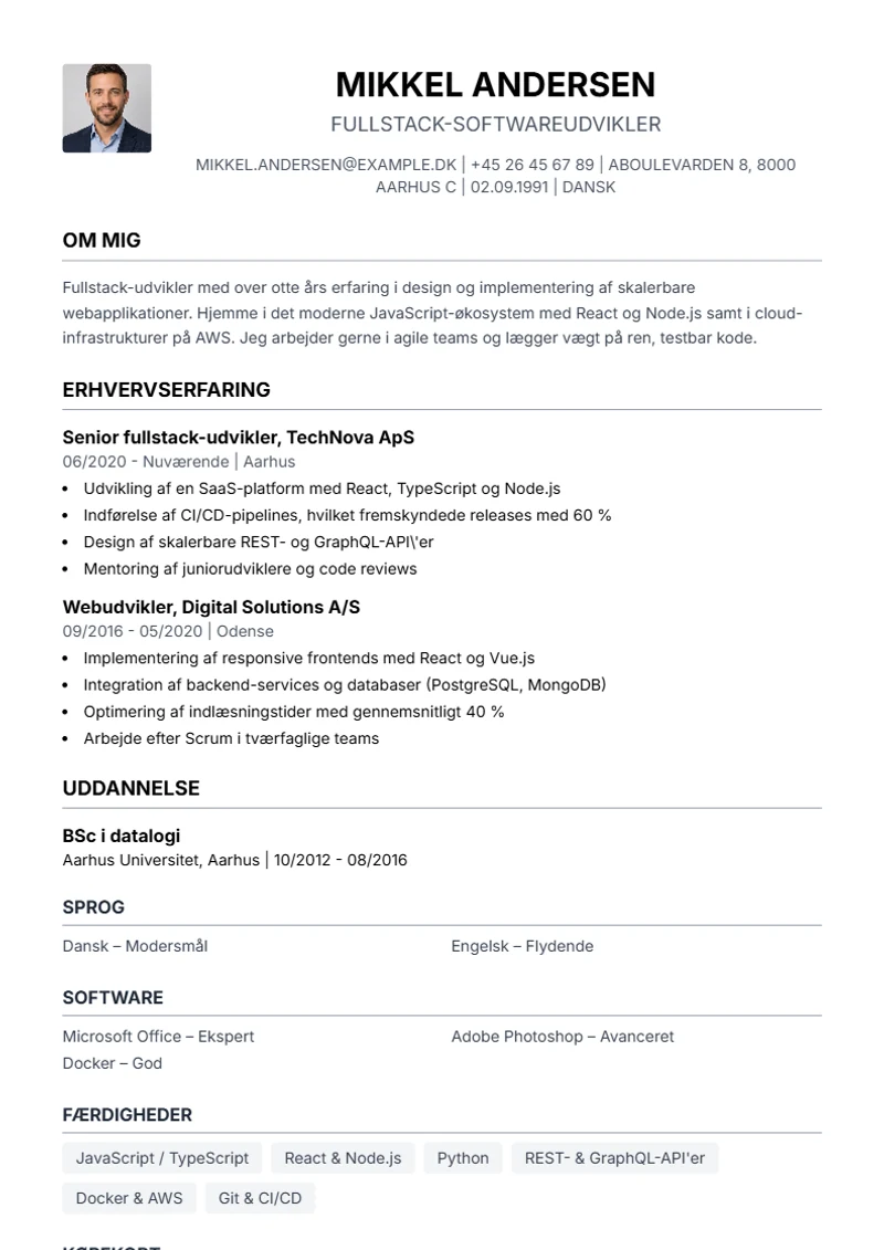 CV-skabelon Simple – eksempel efter DIN 5008