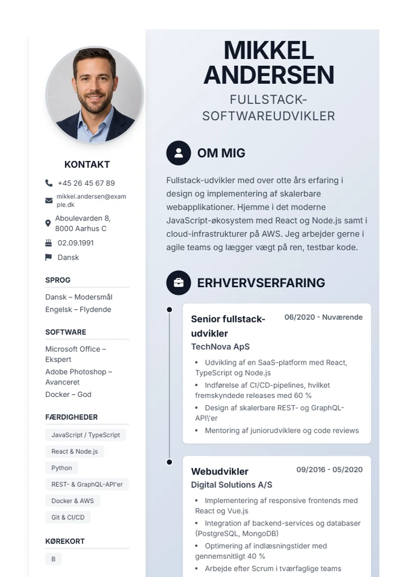 CV-skabelon Timeline – eksempel efter DIN 5008