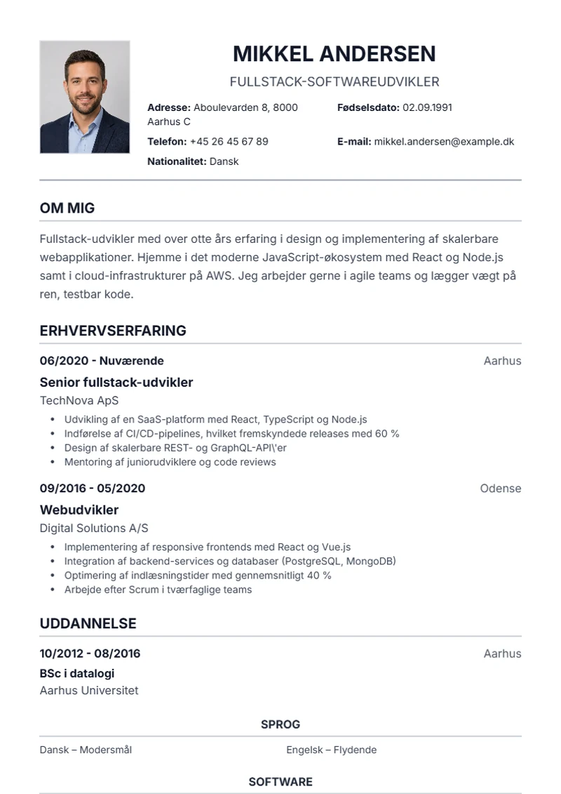 CV-skabelon Traditional – eksempel efter DIN 5008