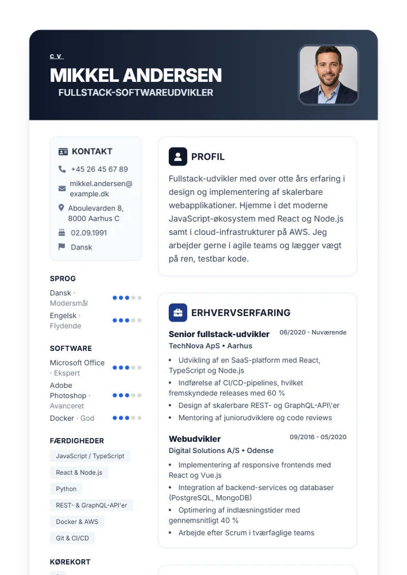 CV-skabelon Trust – eksempel efter DIN 5008