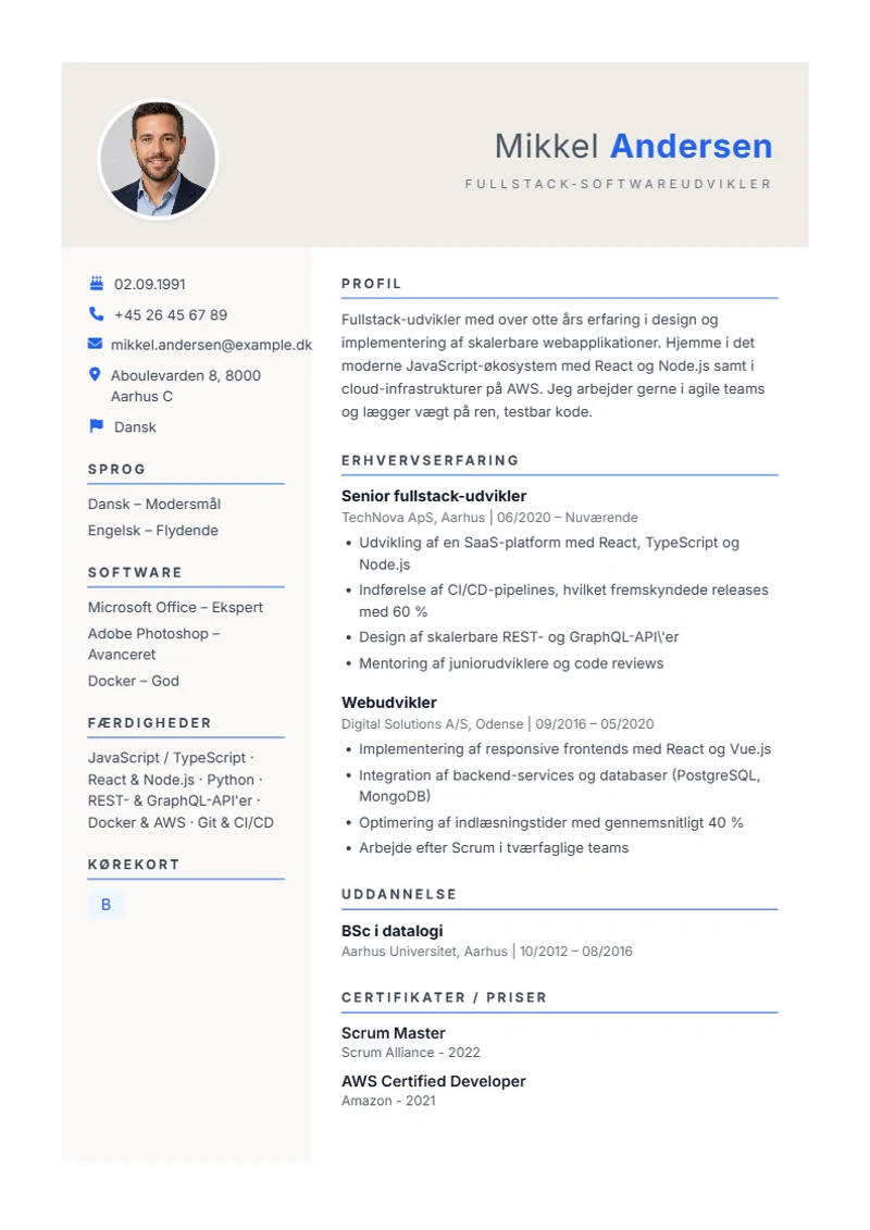 CV-skabelon Weber – eksempel efter DIN 5008