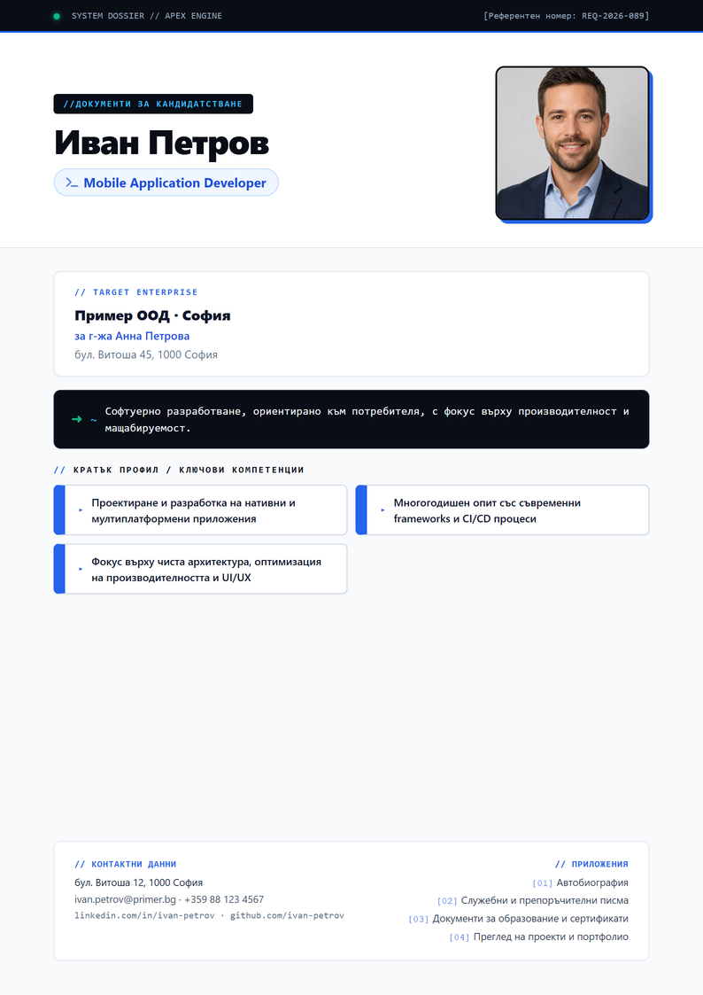 Шаблон за титулна страница Apex за кандидатстване