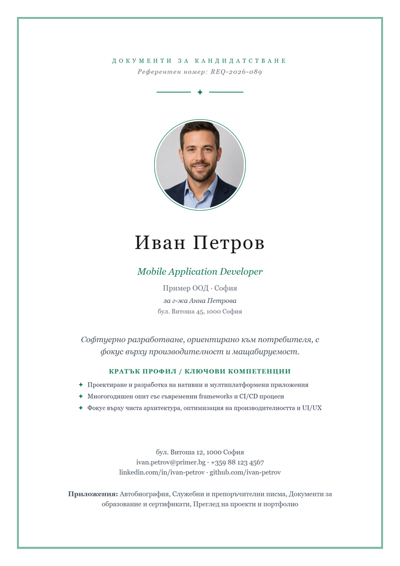 Шаблон за титулна страница Elegant за кандидатстване