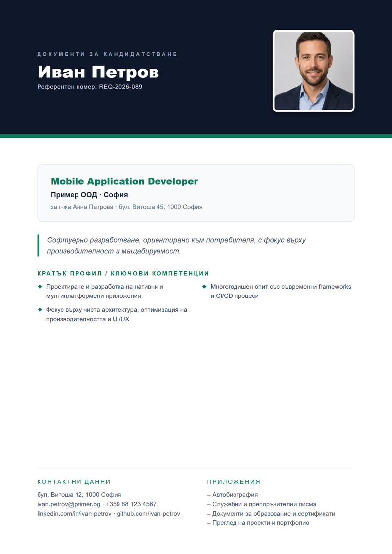 Шаблон за титулна страница Executive за кандидатстване