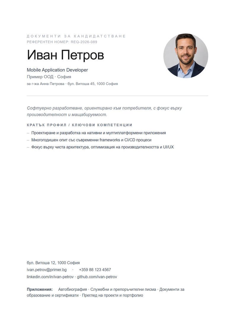 Шаблон за титулна страница Minimal за кандидатстване