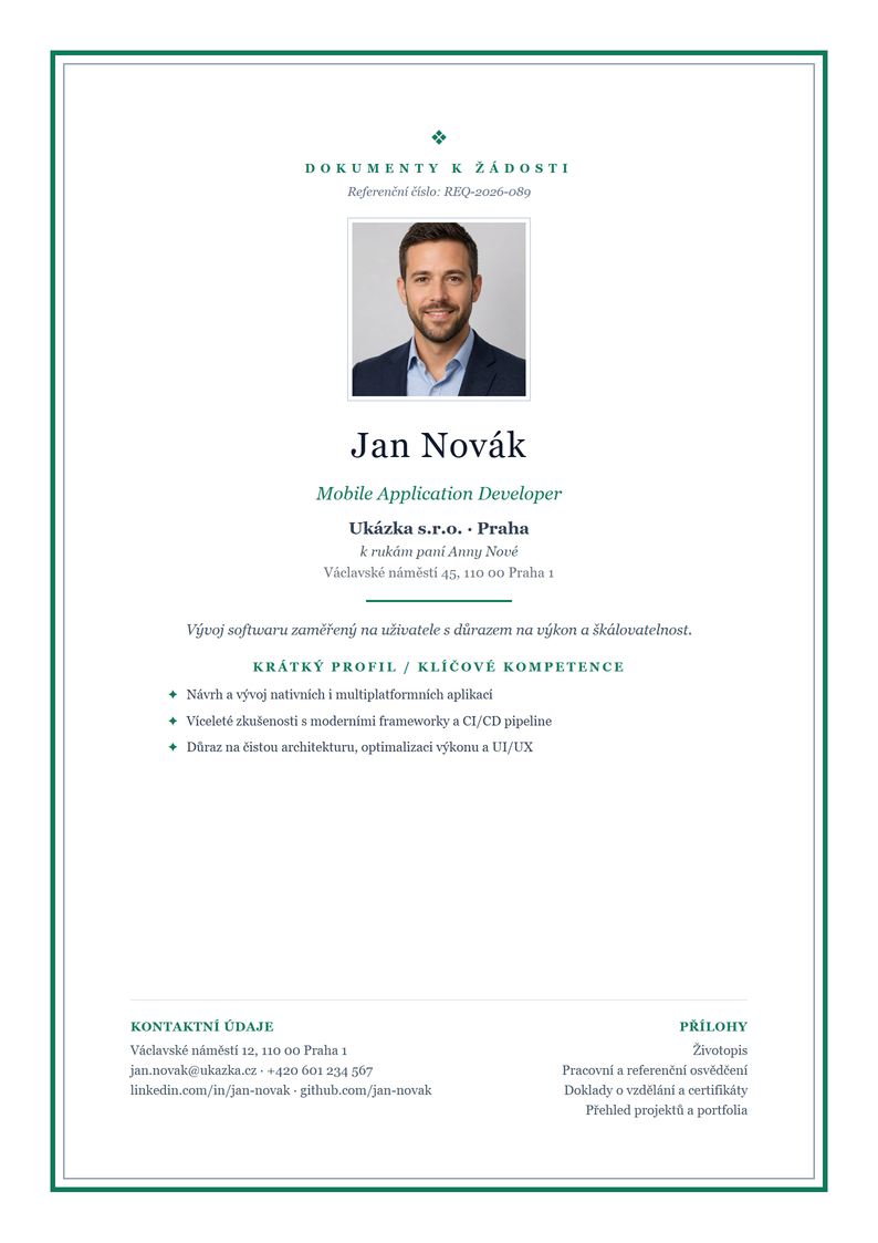 Šablona titulní strany Academic k žádosti o práci