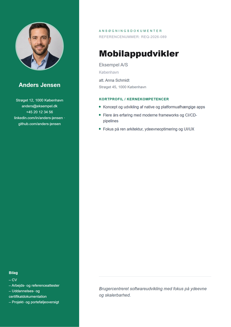 Skabelon til forsideblad Sidebar til jobansøgning