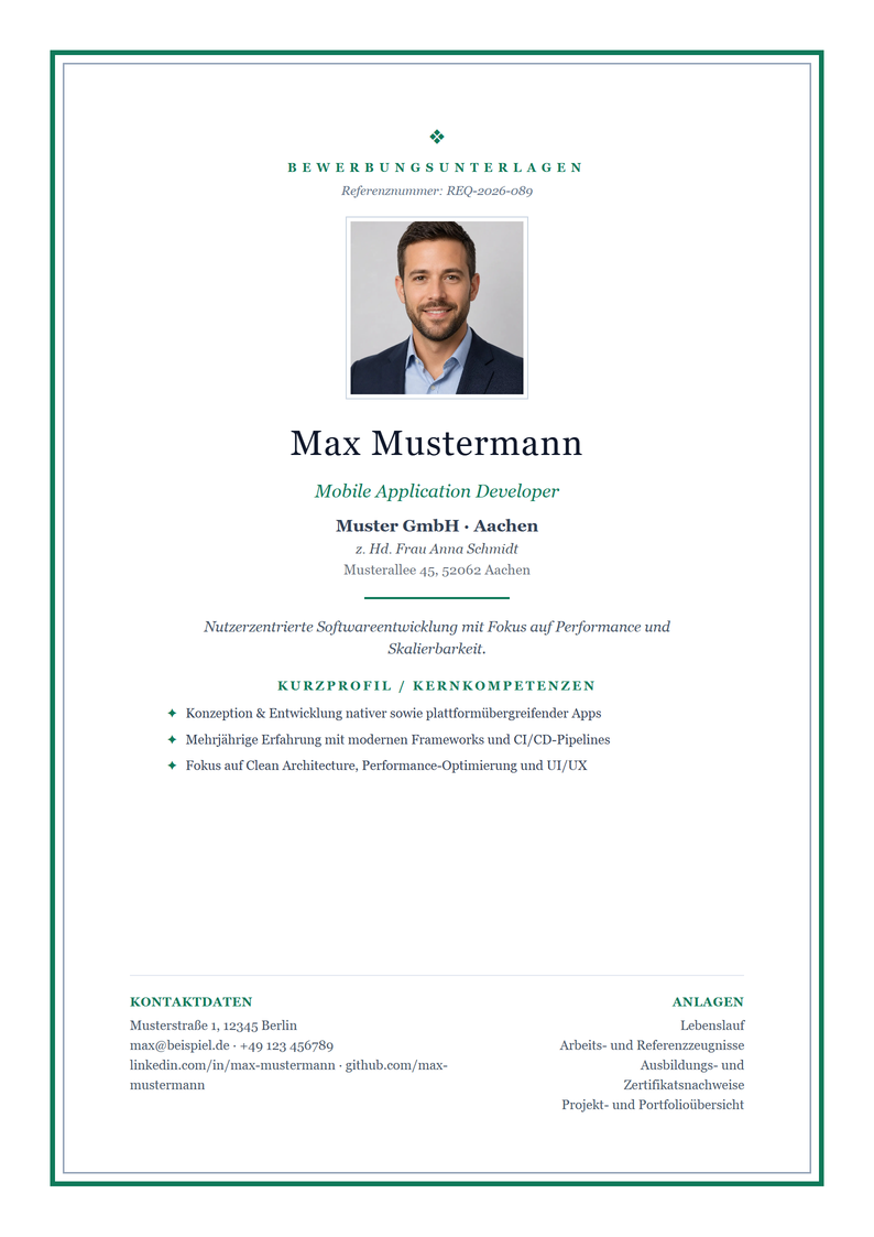 Deckblatt Vorlage Academic für Bewerbung