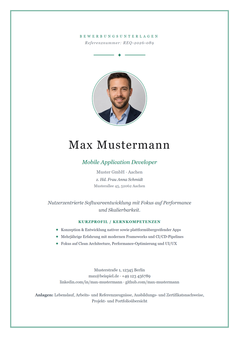 Deckblatt Vorlage Elegant für Bewerbung