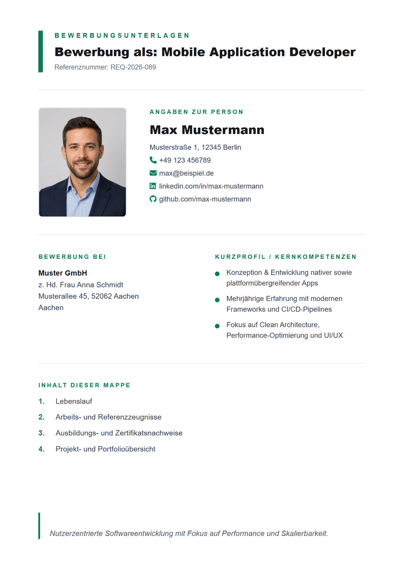 Deckblatt Vorlage Bewerbungsmappe für Bewerbung