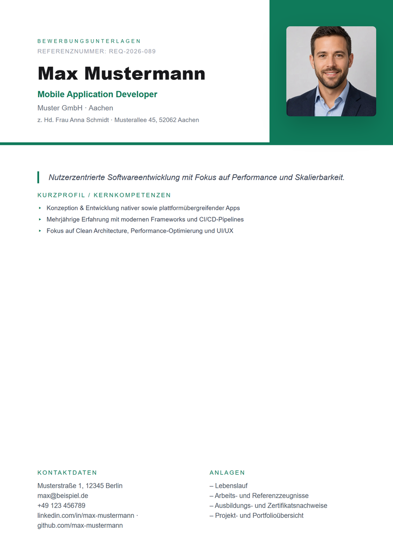 Deckblatt Vorlage Modern für Bewerbung