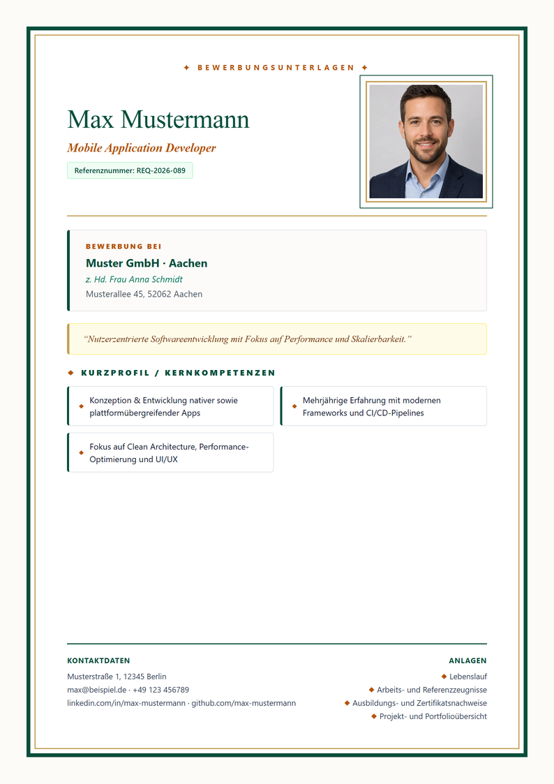 Deckblatt Vorlage Prestige für Bewerbung