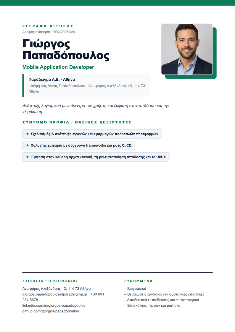 Πρότυπο εξωφύλλου Creative για αίτηση