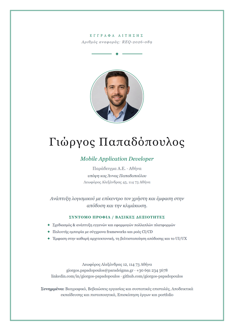 Πρότυπο εξωφύλλου Elegant για αίτηση