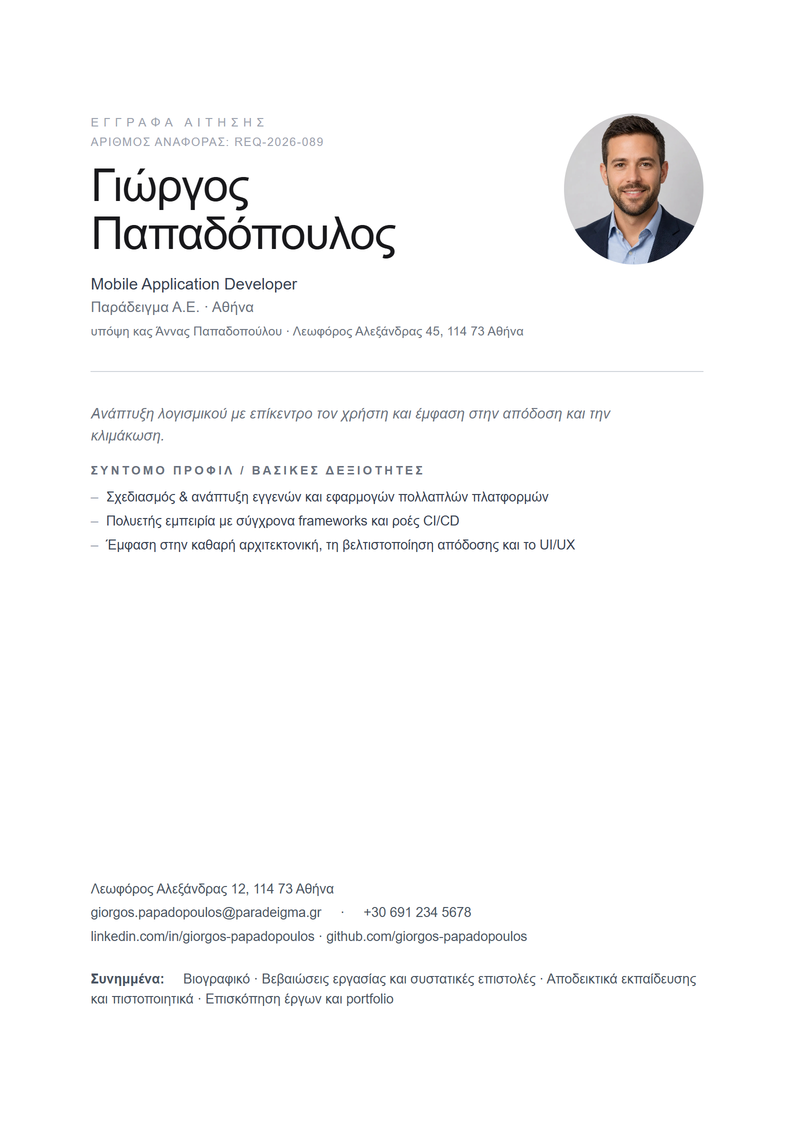 Πρότυπο εξωφύλλου Minimal για αίτηση