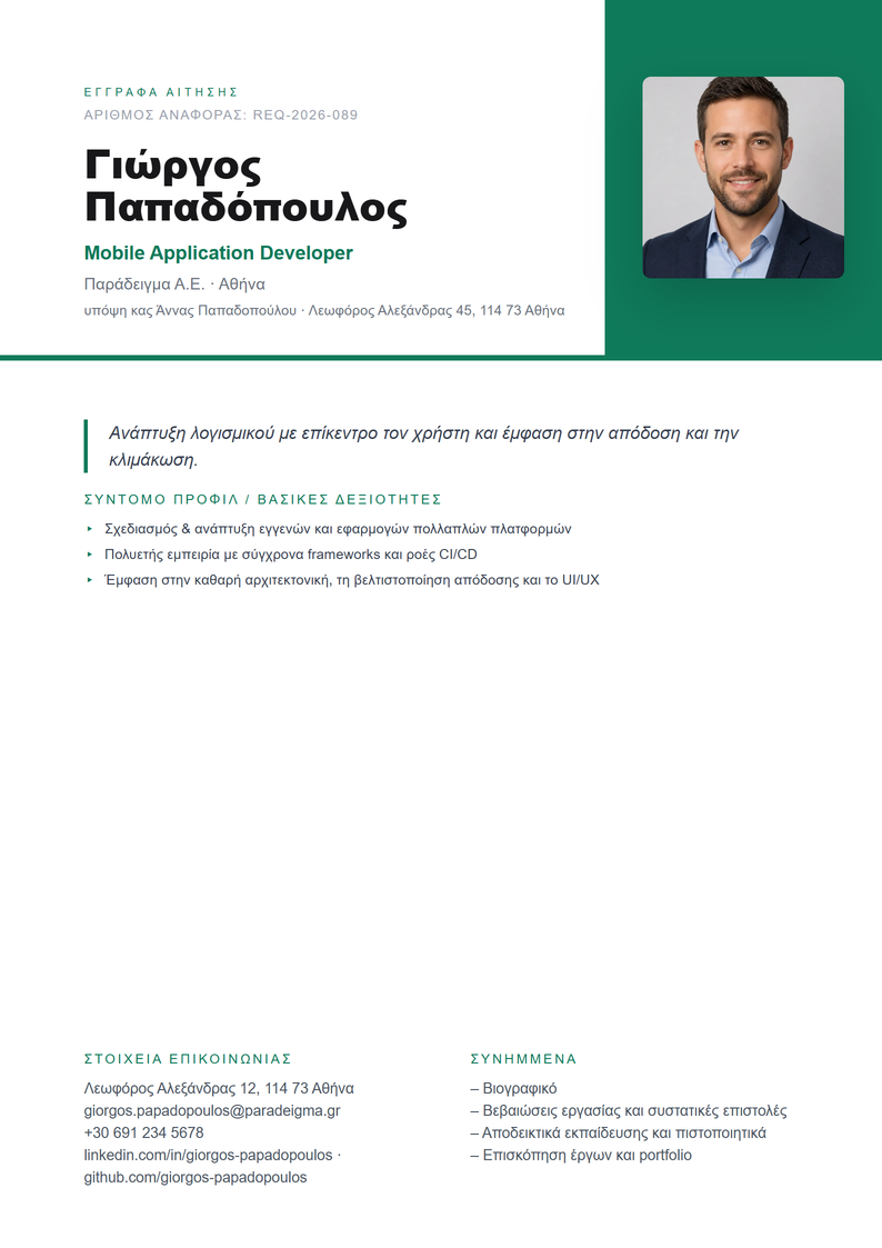 Πρότυπο εξωφύλλου Modern για αίτηση