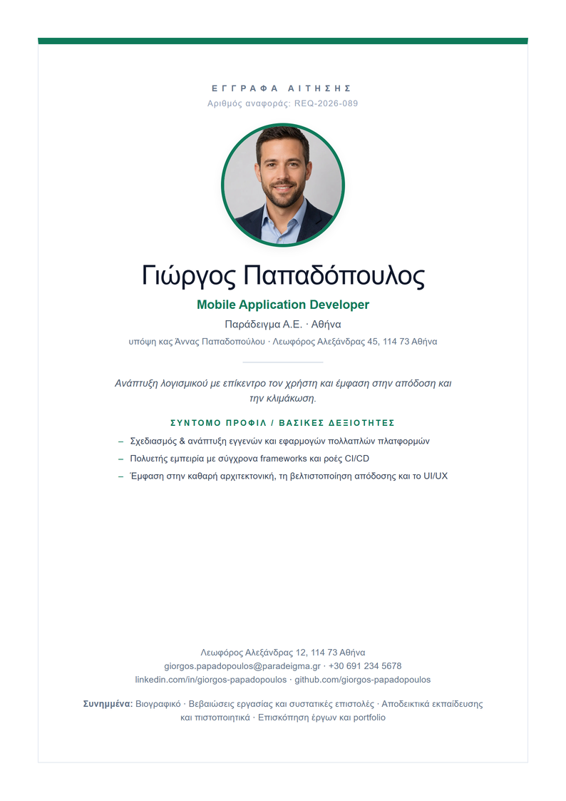 Πρότυπο εξωφύλλου Nordic για αίτηση