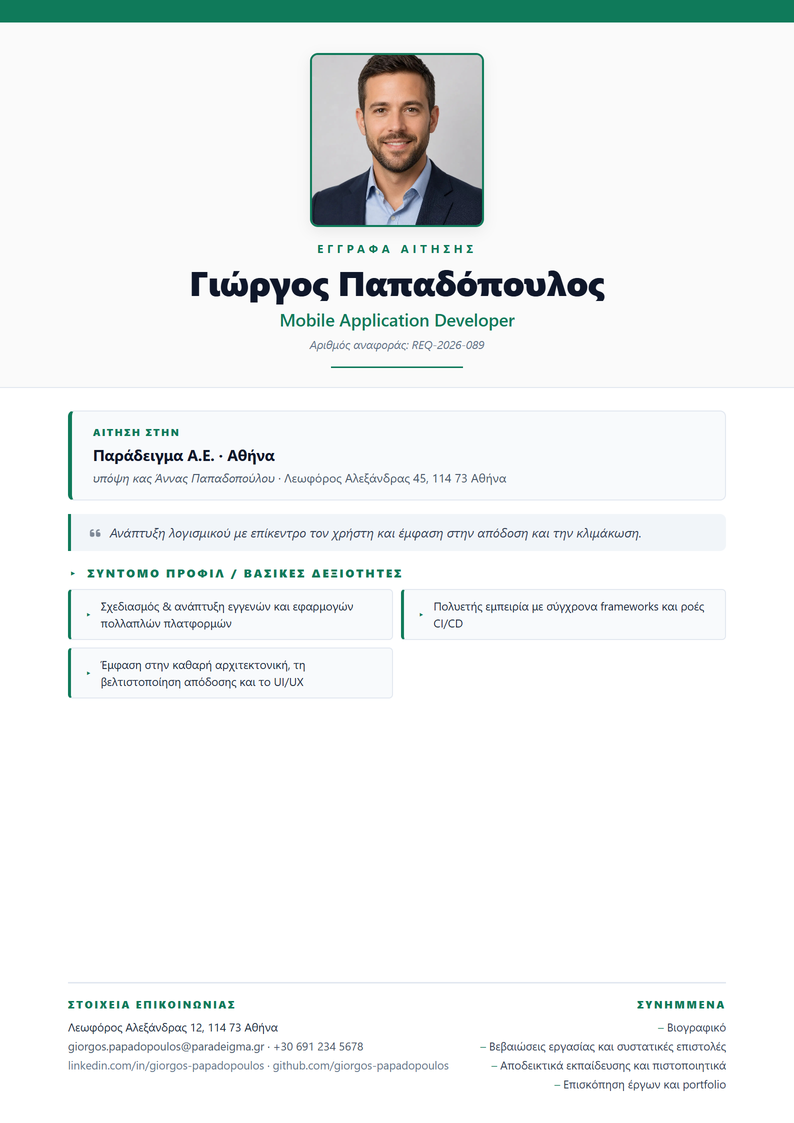 Πρότυπο εξωφύλλου Photo Hero για αίτηση