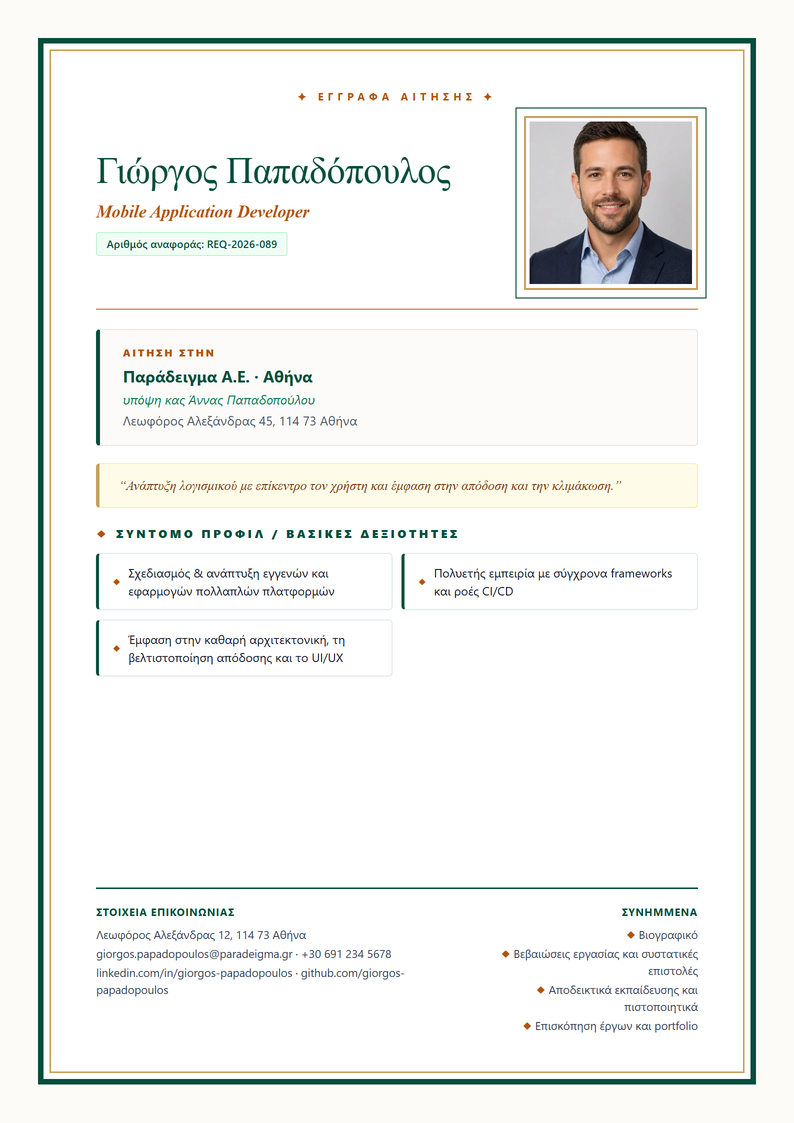 Πρότυπο εξωφύλλου Prestige για αίτηση