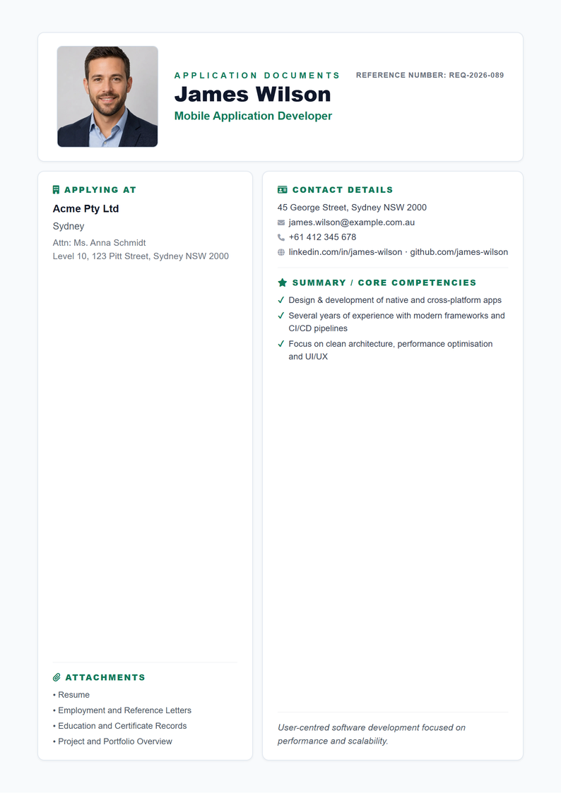 Cover page template Compact for your Australian application