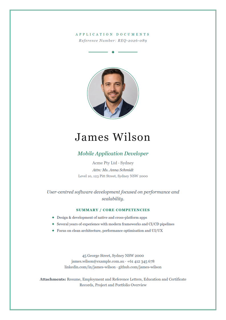 Cover page template Elegant for your Australian application