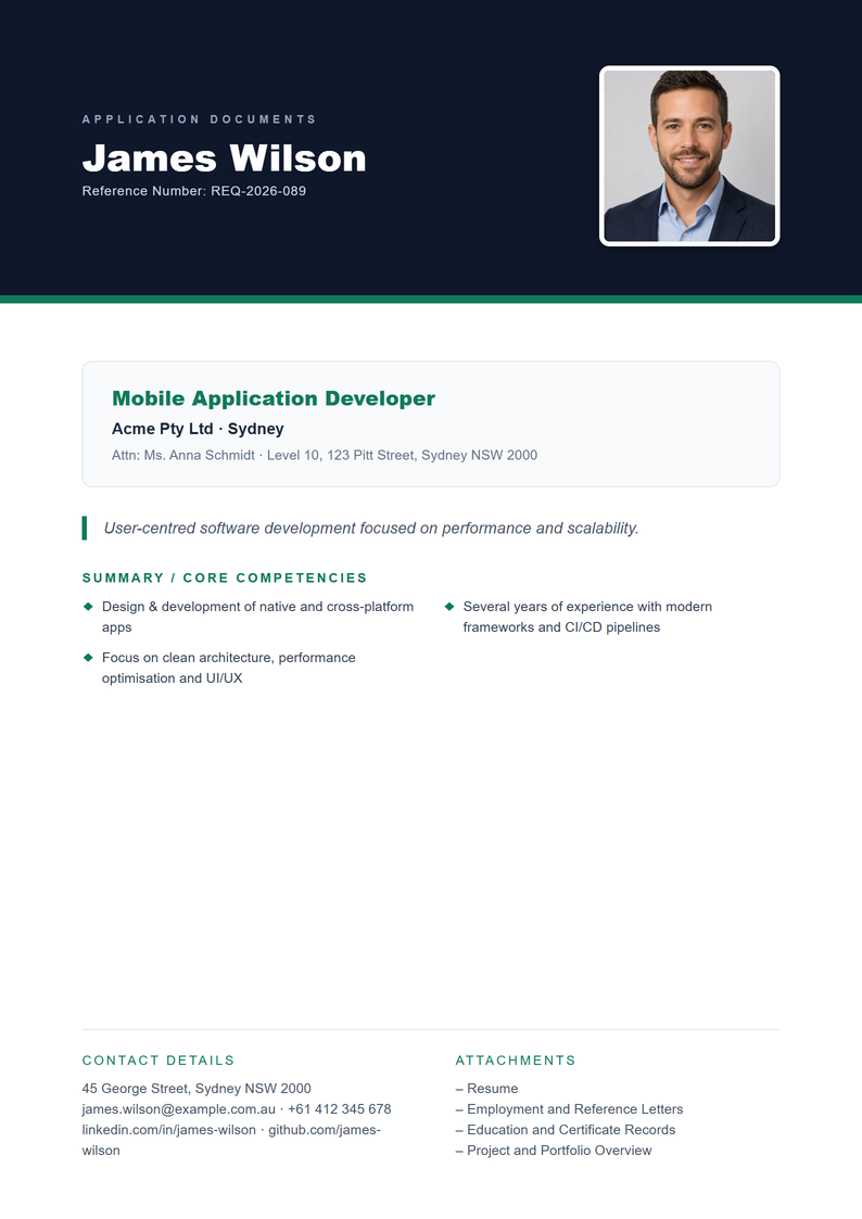 Cover page template Executive for your Australian application